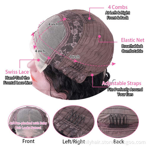 Cheap Hair Water Wave Virgin Cuticle Aligned 4*4 Closure Lace Front Wig Remy Brazilian Human Hair 4*4 Lace Wigs Water Wave